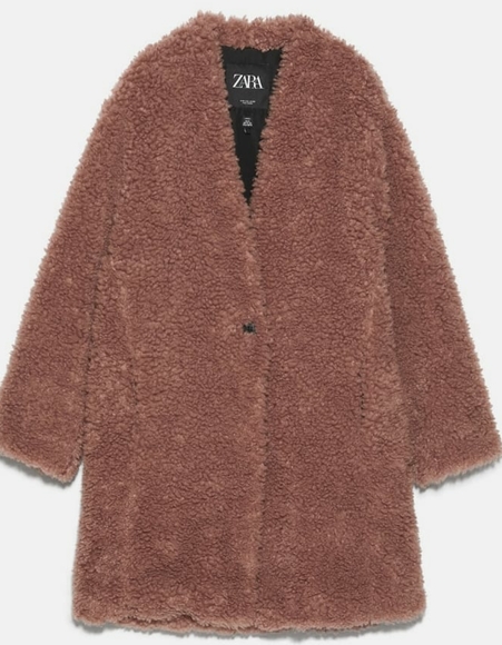 LAST ONE ZARA Blogger's Fav. Teddy Dusty Pink Coat - Picture 6 of 8